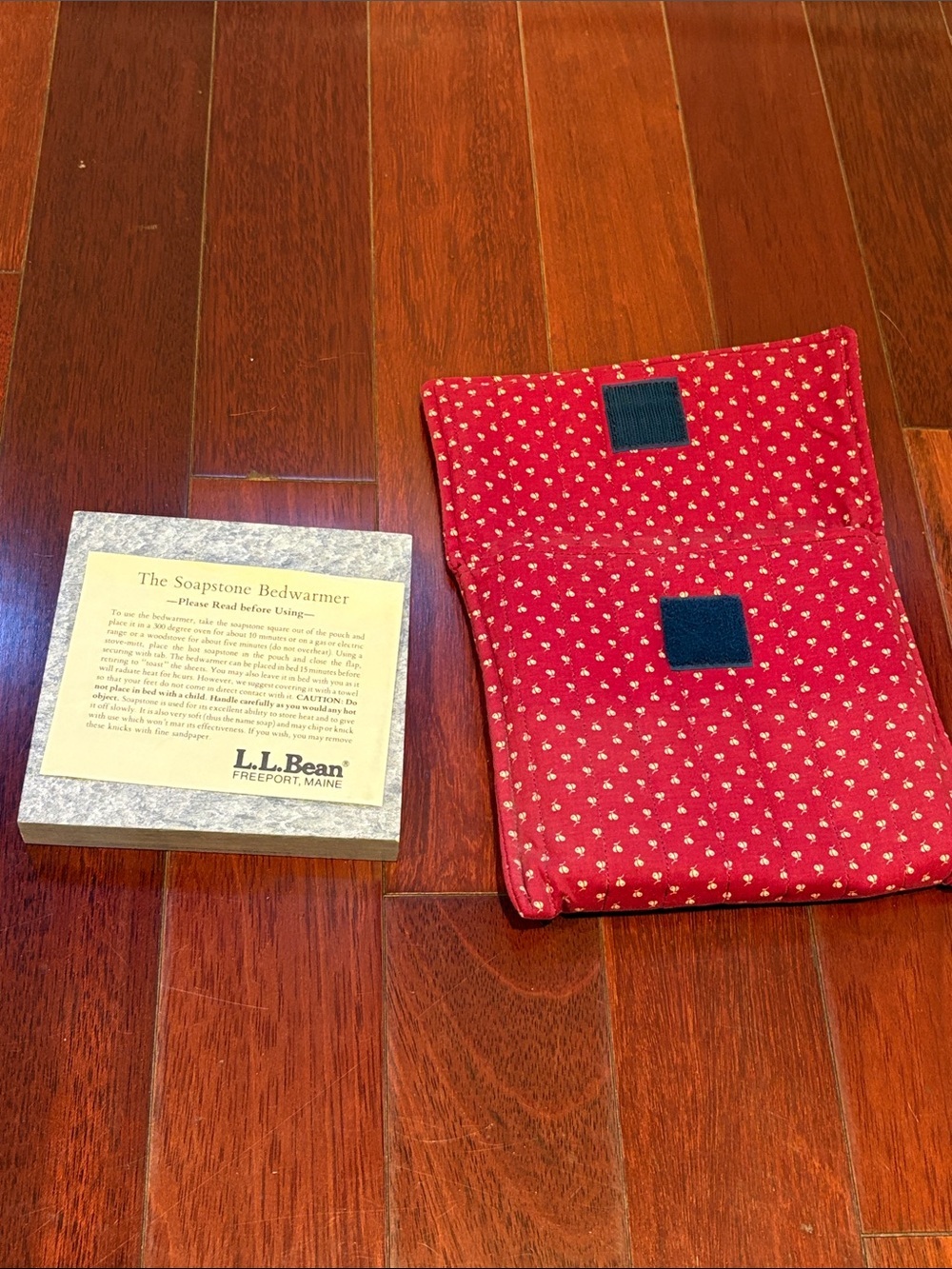Vintage L.L. Bean Red Floral Soapstone Bedwarmer Pouch with Velcro
